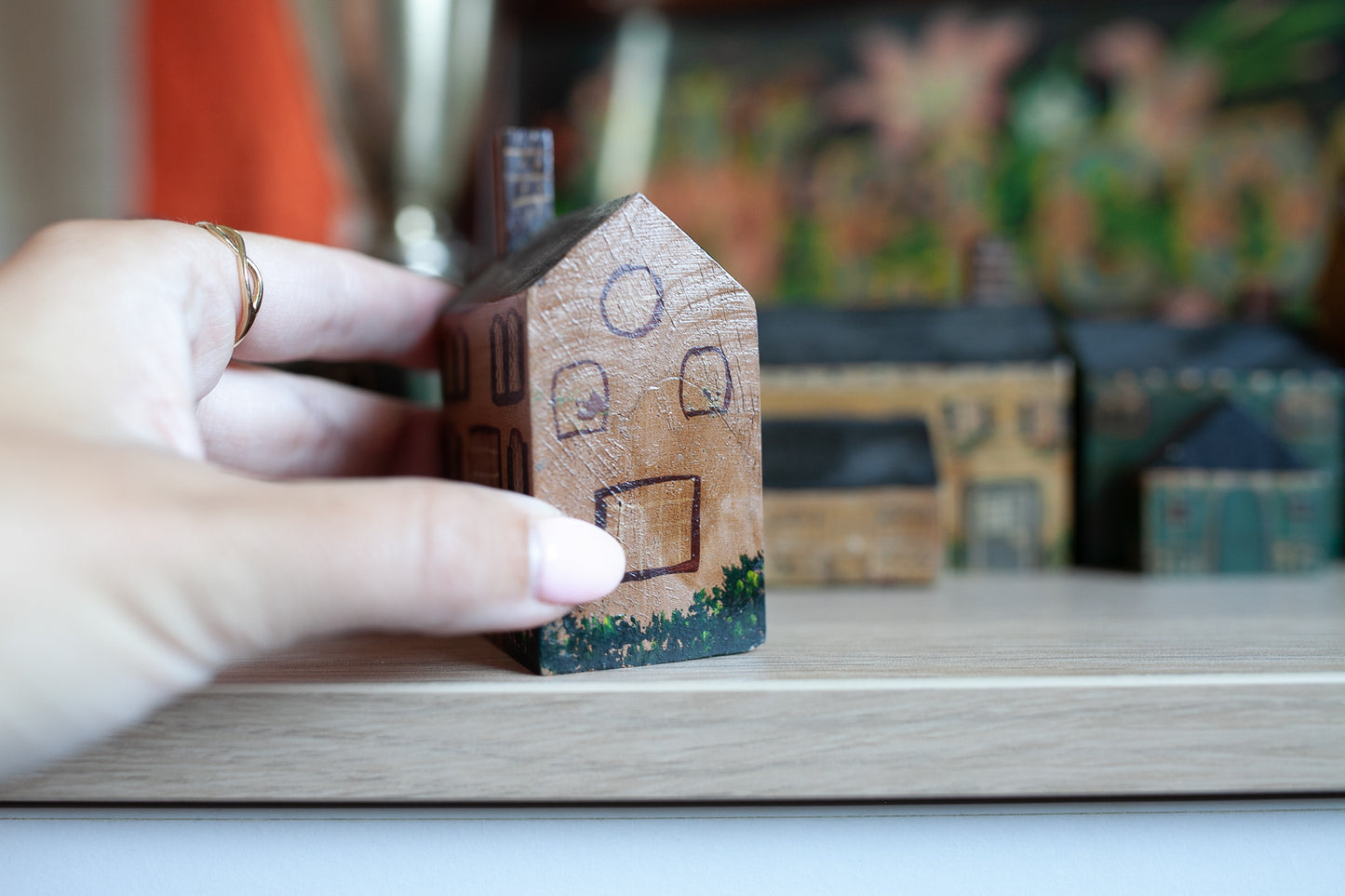 Vintage Painted House- Small House- Wooden House- brown house