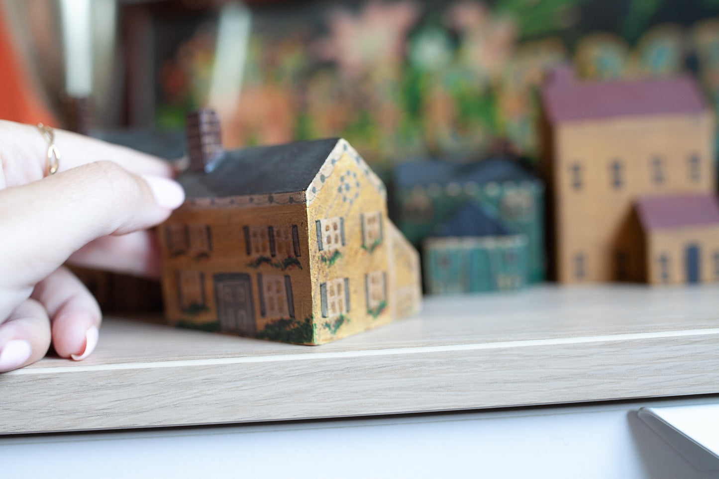 Vintage Painted House- Small House- Wooden House -yellow with floral