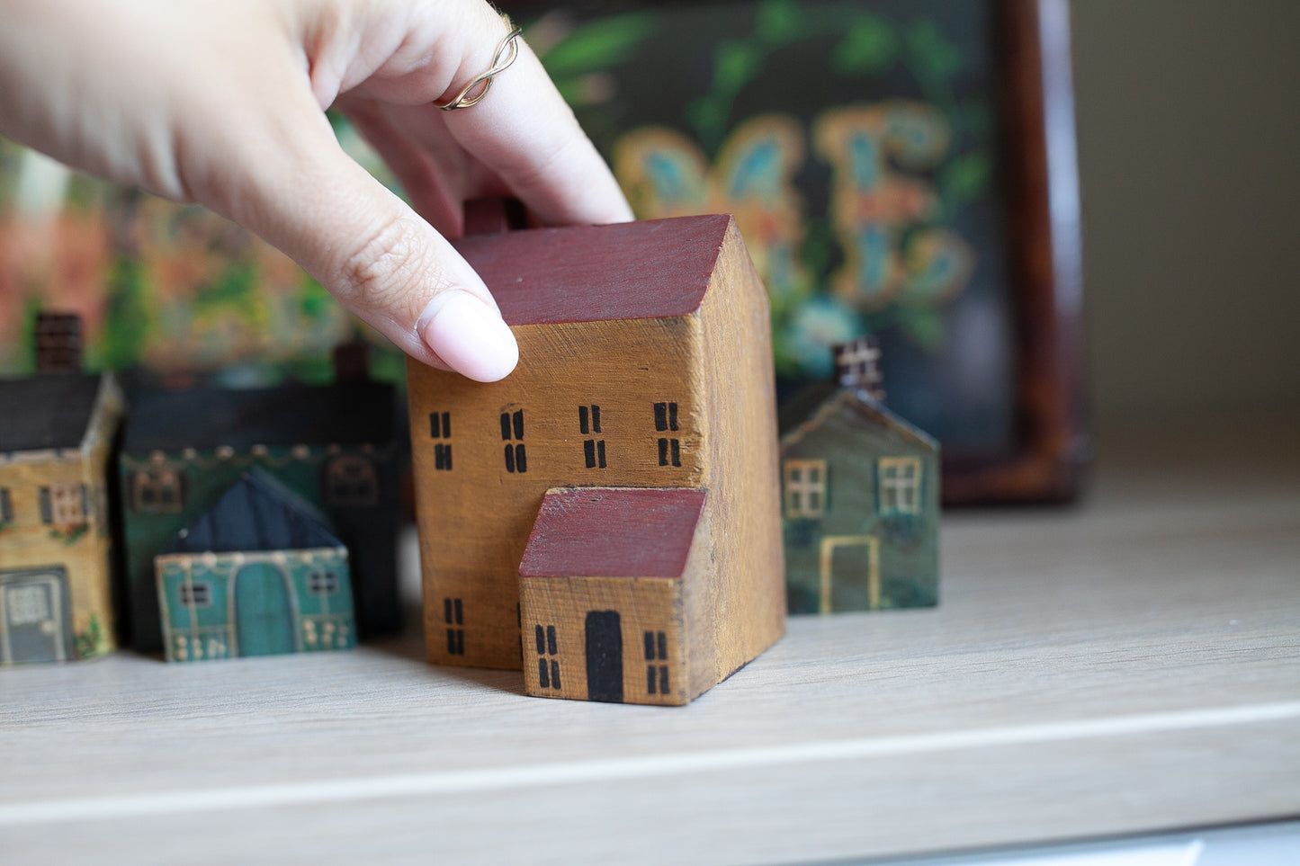 Vintage Painted House- Small House- Wooden House -Yellow