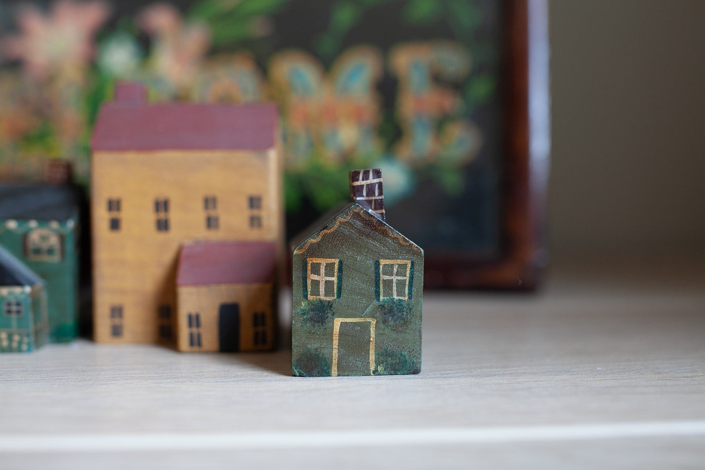 Vintage Painted House- Small House- Wooden House -Little green House