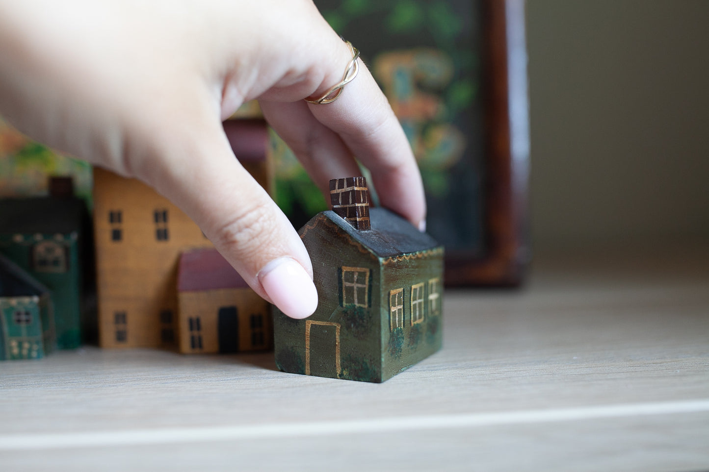 Vintage Painted House- Small House- Wooden House -Little green House