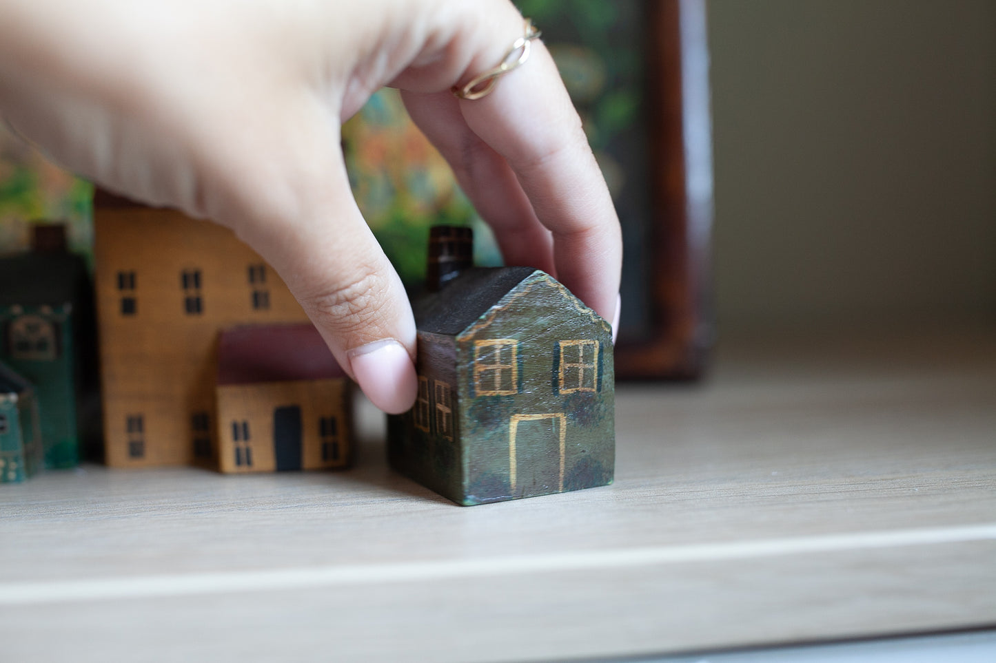 Vintage Painted House- Small House- Wooden House -Little green House