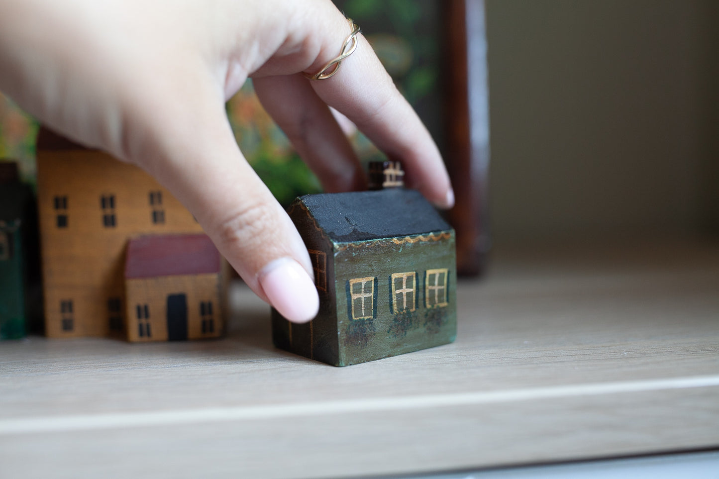 Vintage Painted House- Small House- Wooden House -Little green House