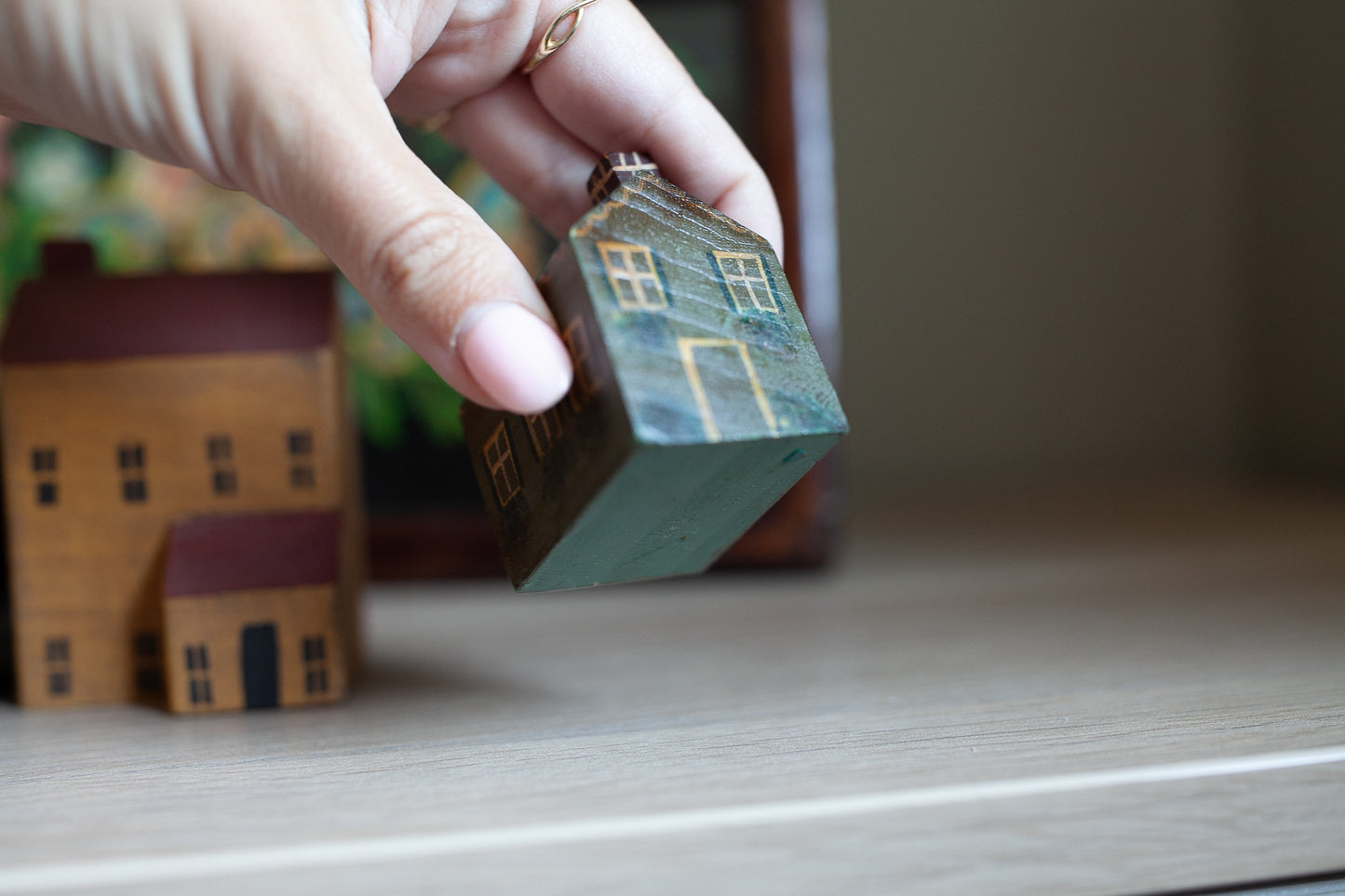 Vintage Painted House- Small House- Wooden House -Little green House