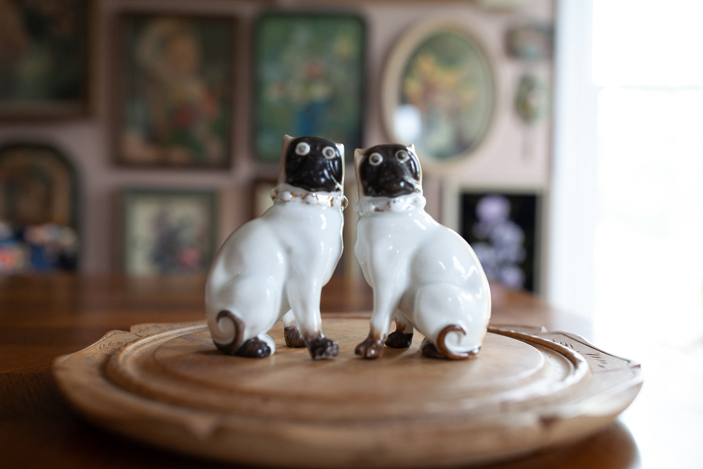 Antique Victorian Pug Dogs- Mantel Figurines- 1900s Decor