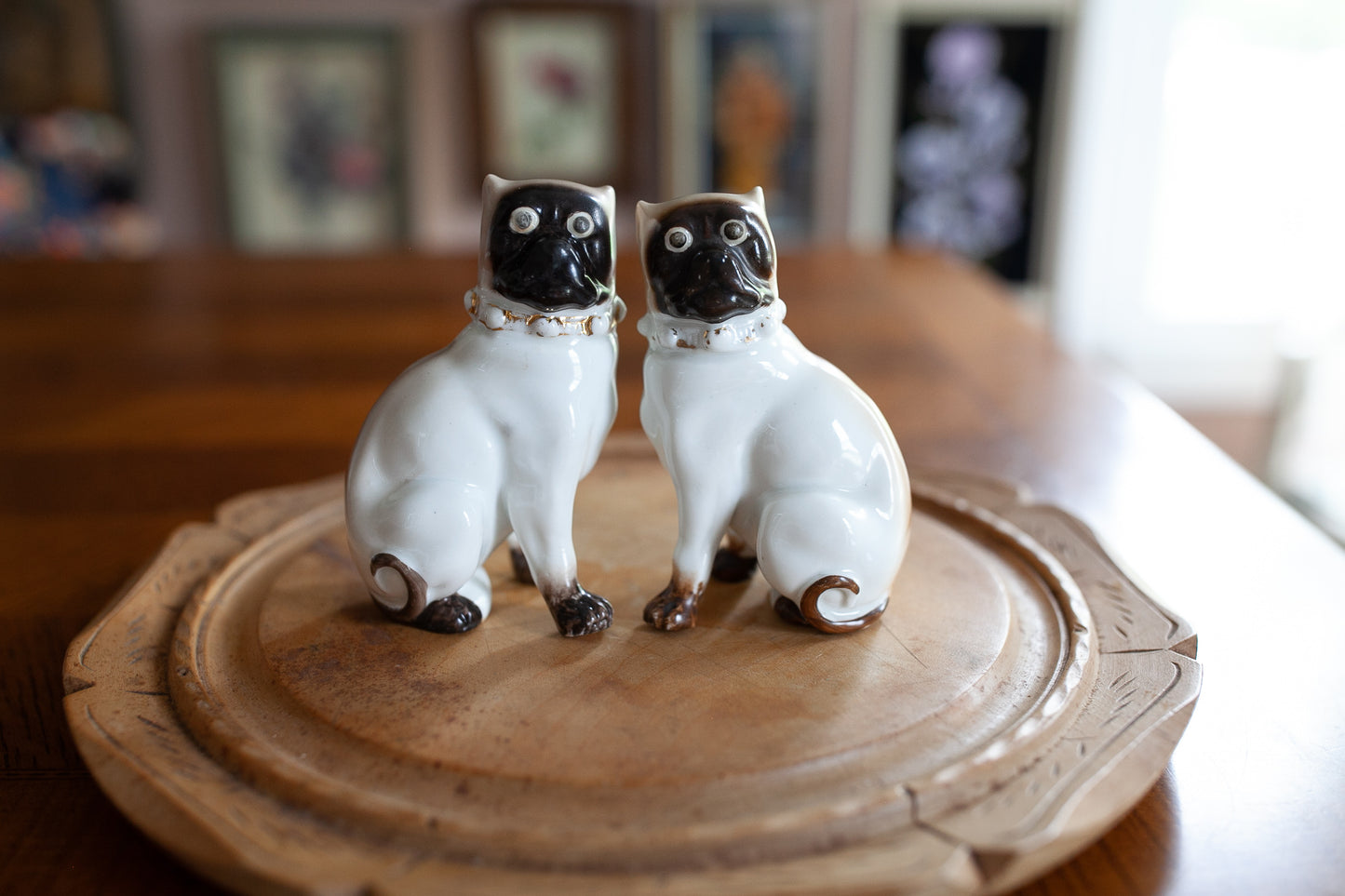 Antique Victorian Pug Dogs- Mantel Figurines- 1900s Decor