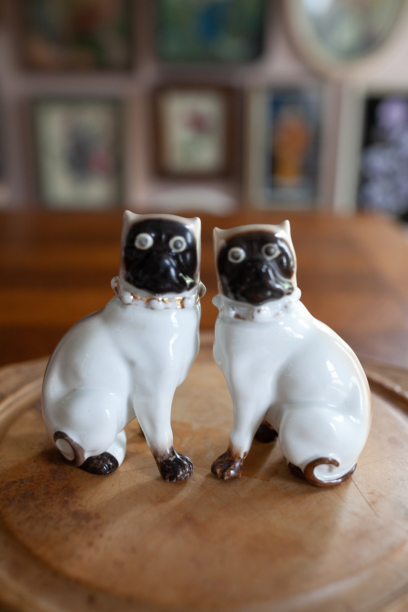 Antique Victorian Pug Dogs- Mantel Figurines- 1900s Decor