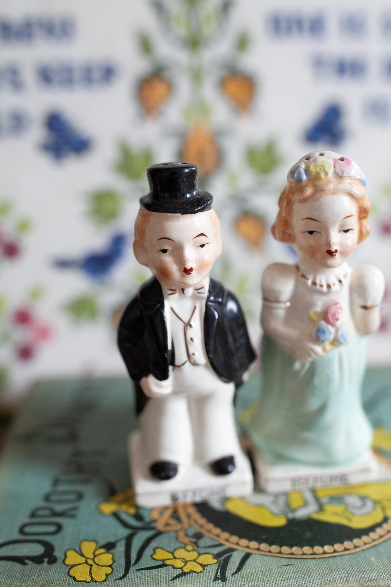 Vintage Wedding Salt and Pepper Shakers- Bride and Groom- Vintage Before and After -Anniversary present