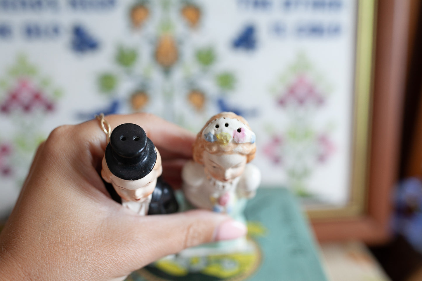 Vintage Wedding Salt and Pepper Shakers- Bride and Groom- Vintage Before and After -Anniversary present