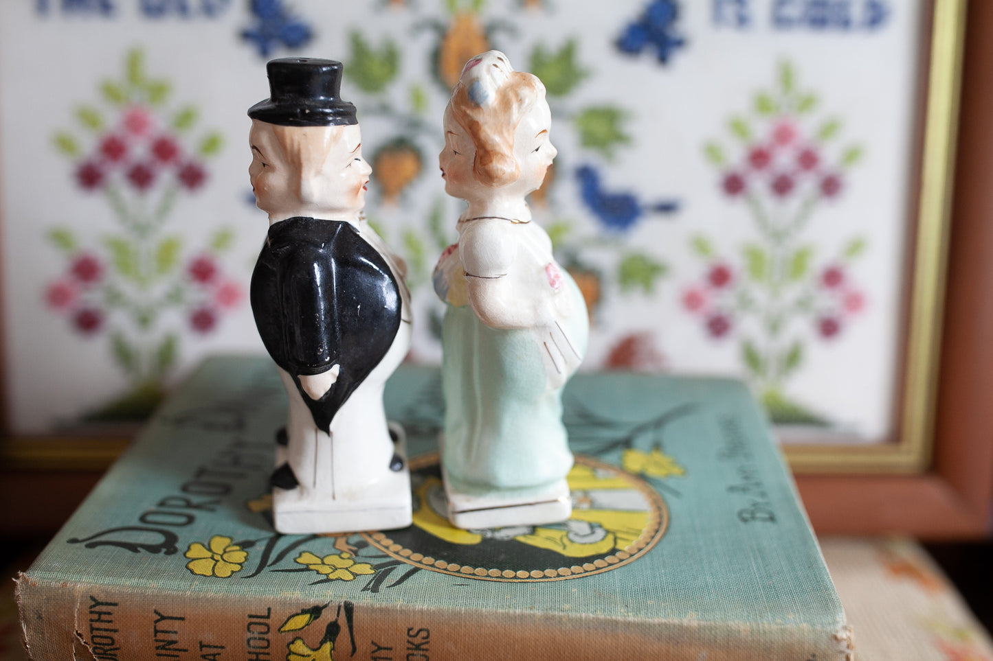 Vintage Wedding Salt and Pepper Shakers- Bride and Groom- Vintage Before and After -Anniversary present