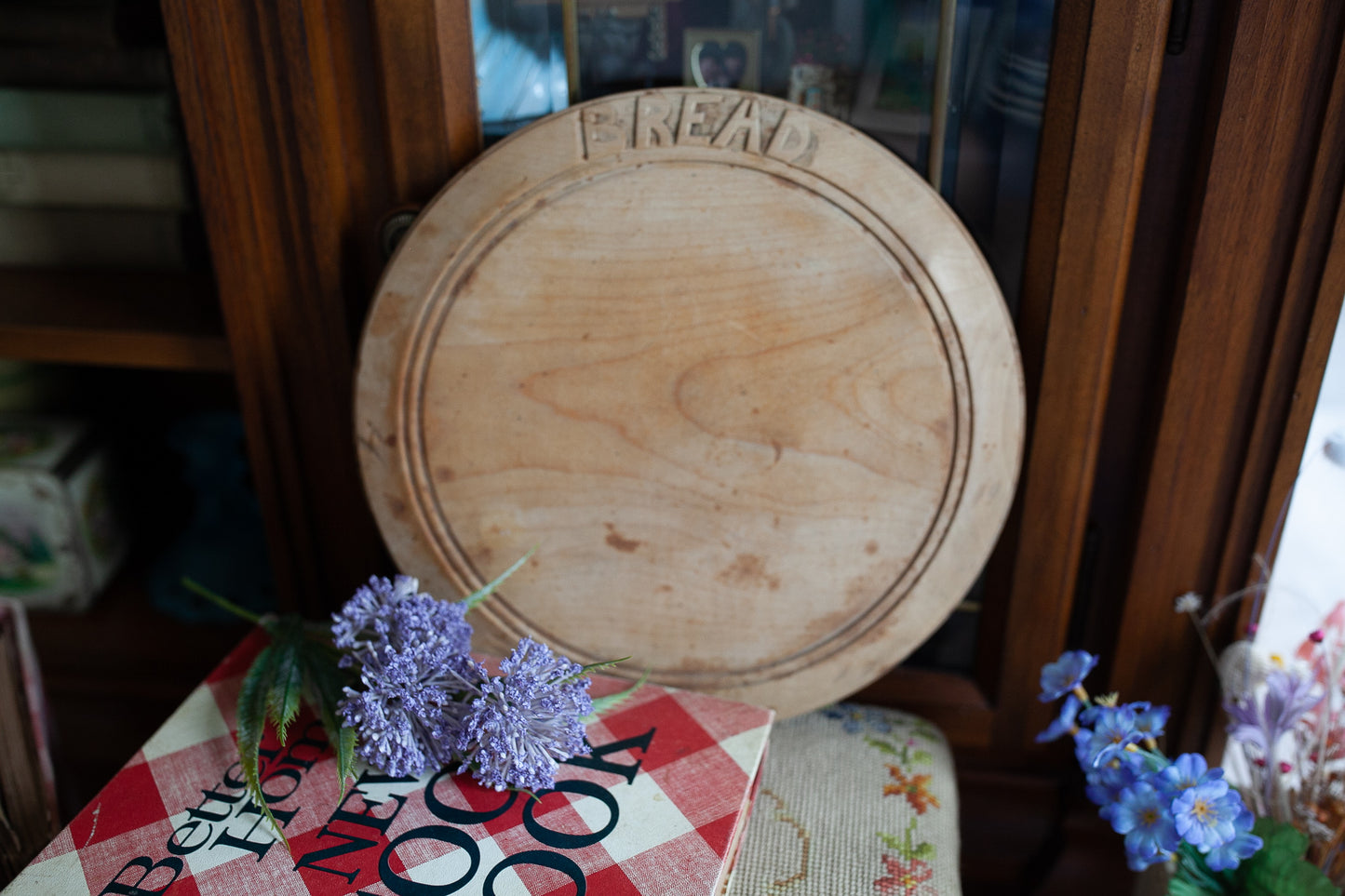 Vintage Bread Board- Cutting Board- Hand Carved English Circular Cutting Board