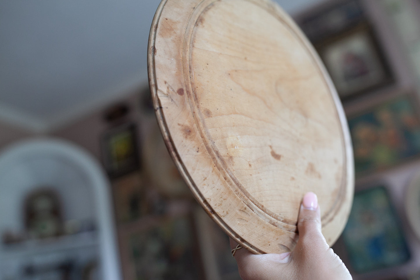 Vintage Bread Board- Cutting Board- Hand Carved English Circular Cutting Board