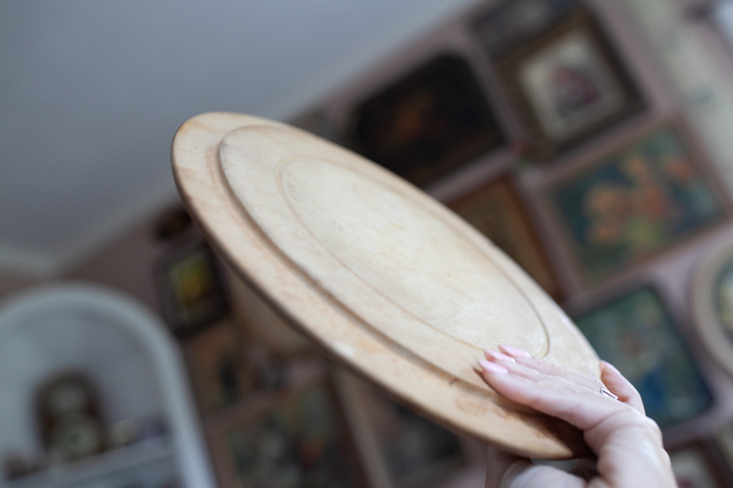 Vintage Bread Board- Cutting Board- Hand Carved English Circular Cutting Board