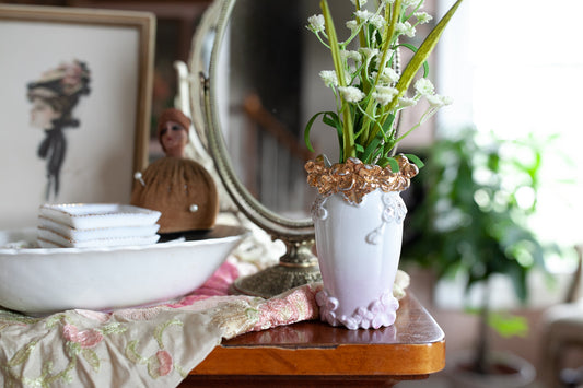 Vintage Porcelain Vase - Gold and Pink Floral Vase