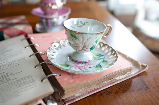 Vintage Teacup - Iridescent Gold Gilt Sugar Textured Teacup and Saucer Set