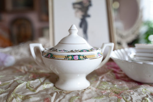 Vintage Sugar Bowl- Lidded Bowl with two Handles - Floral