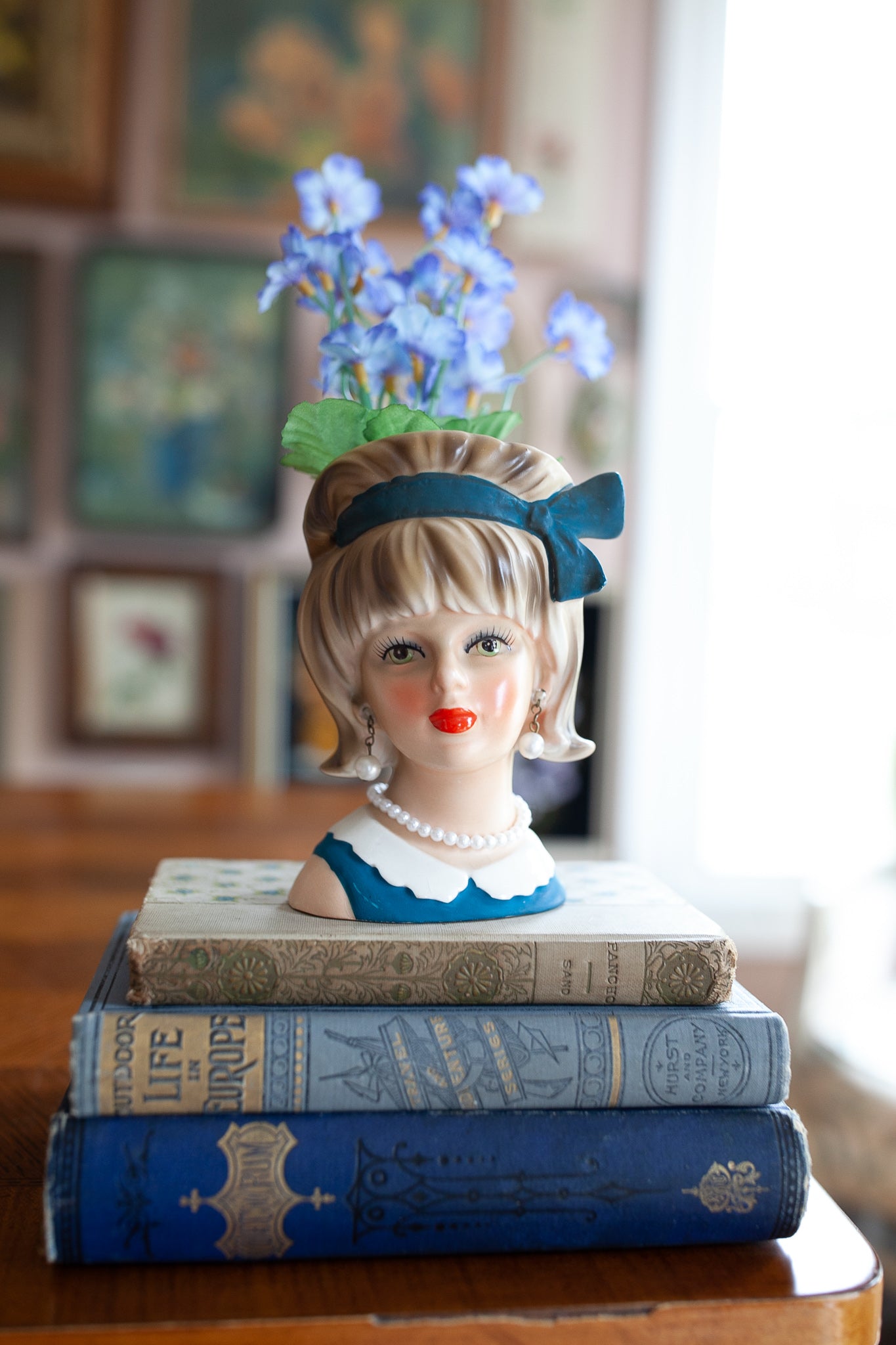 Vintage Lady Head Vase -Enesco Lady Head- Bow