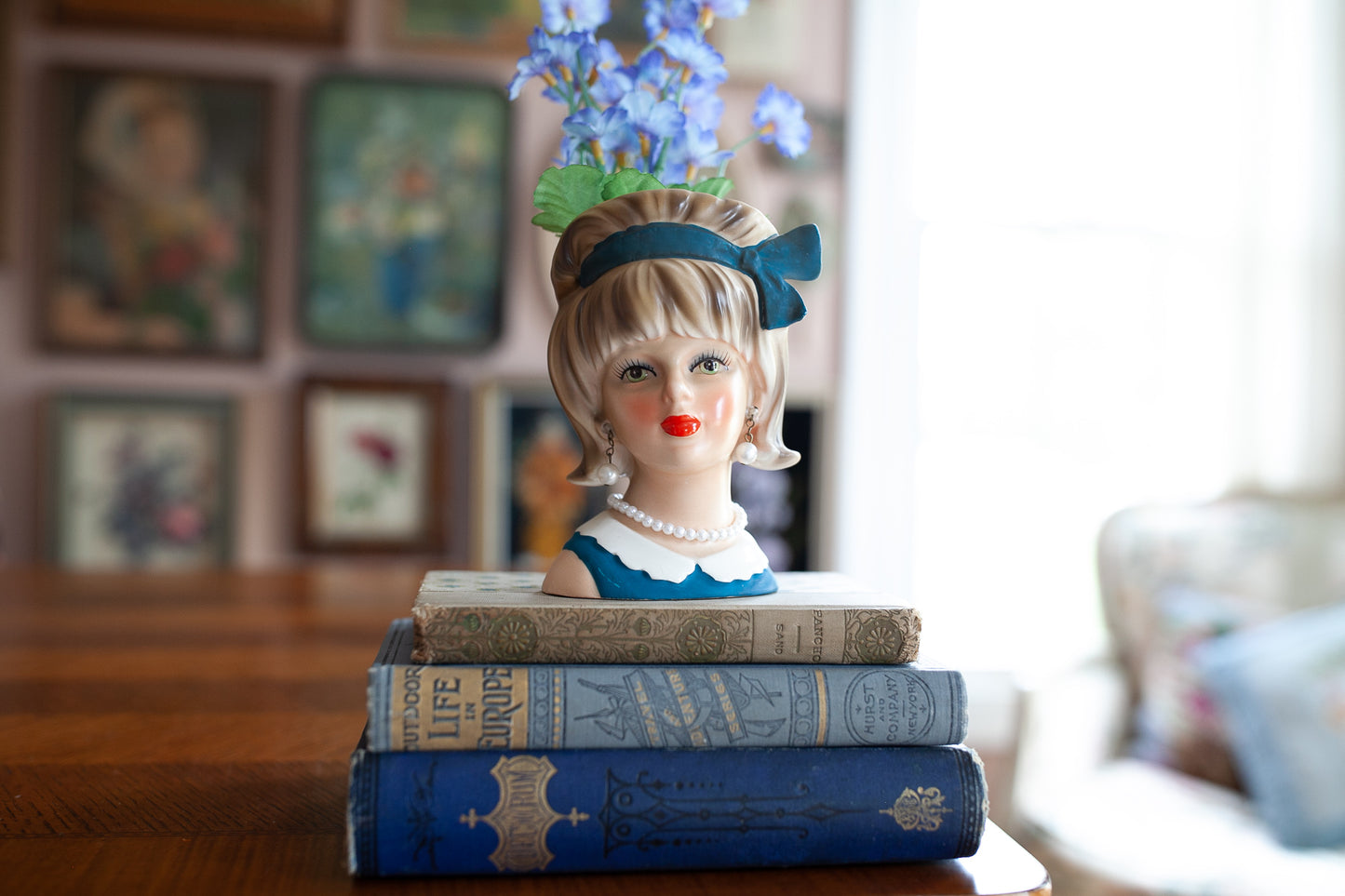 Vintage Lady Head Vase -Enesco Lady Head- Bow