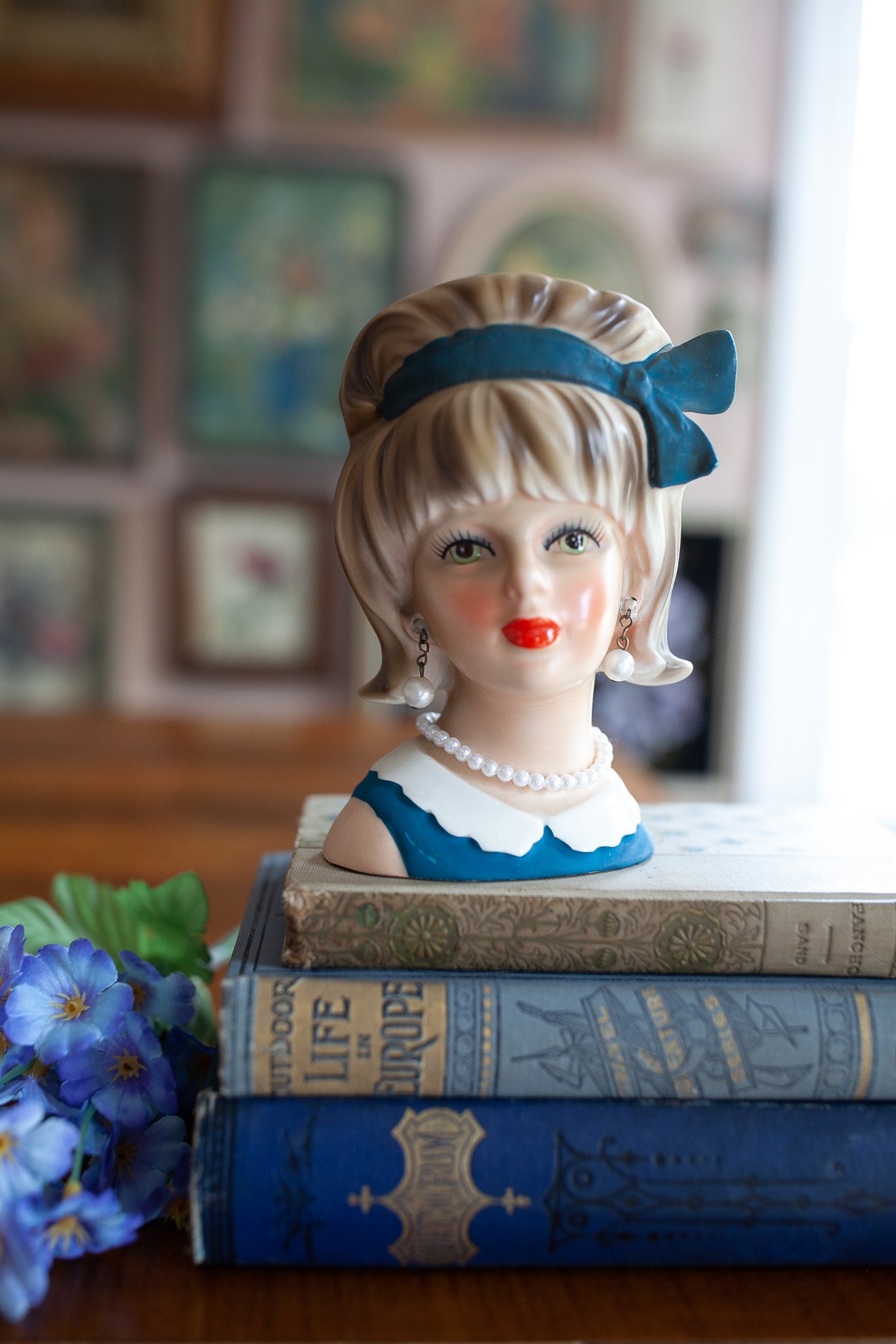 Vintage Lady Head Vase -Enesco Lady Head- Bow