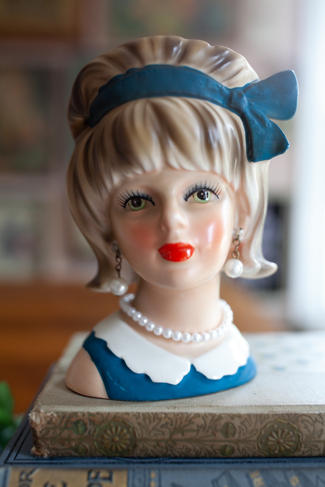 Vintage Lady Head Vase -Enesco Lady Head- Bow