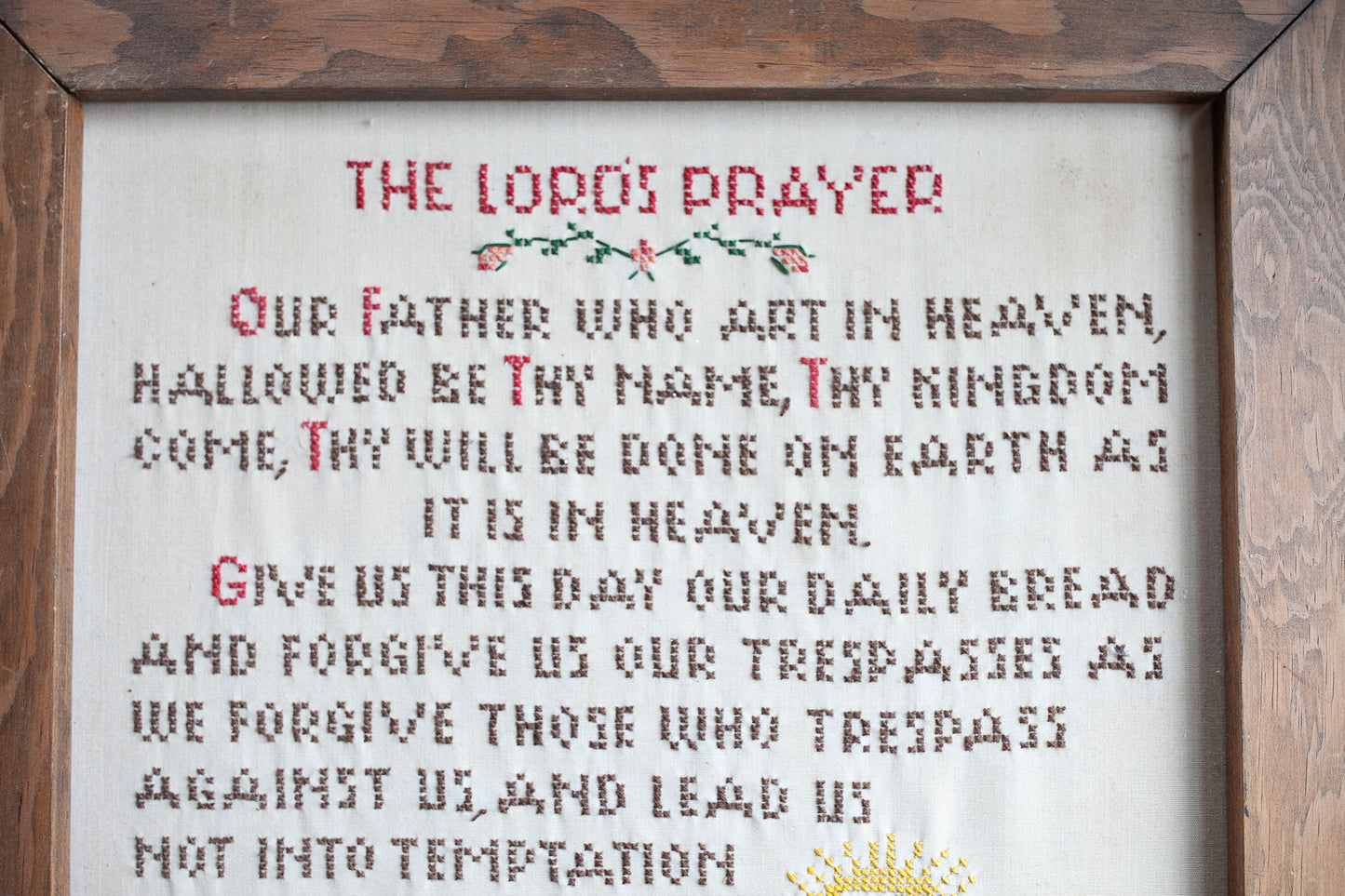 The Lord's Prayer -Cross Stitch Artwork Framed- Vintage Sampler- Our Father Prayer