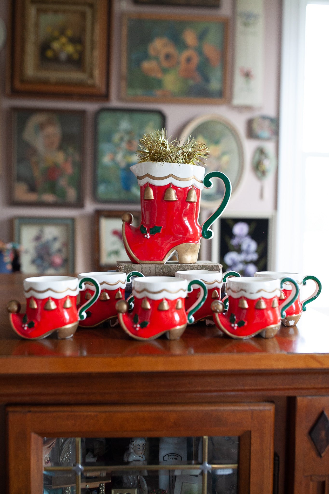 Christmas Mug Set - Vintage Mugs- Elf Shoes - Christmas Mugs