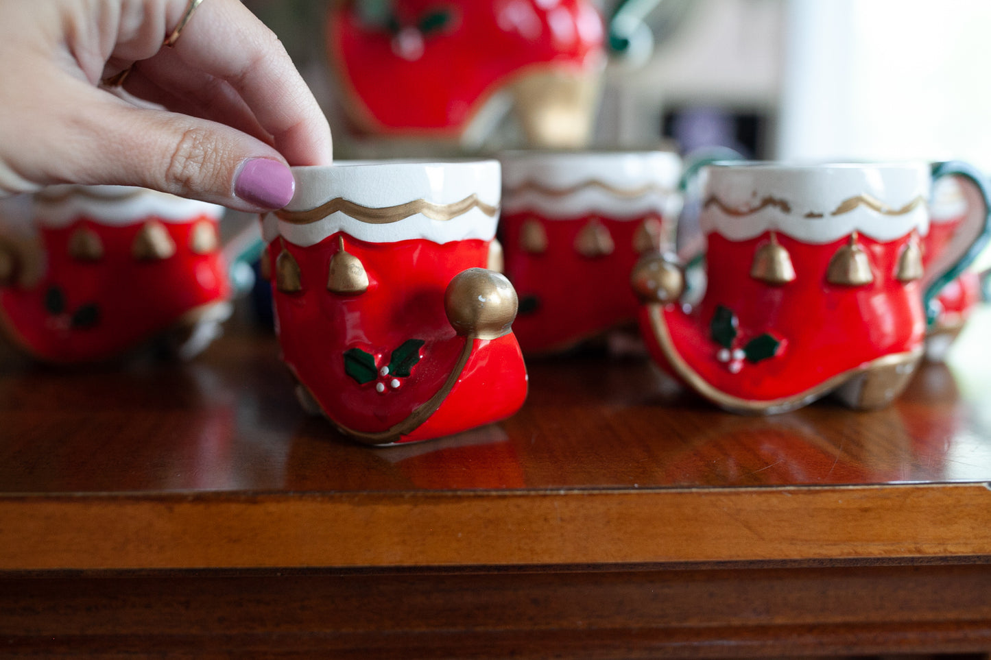 Christmas Mug Set - Vintage Mugs- Elf Shoes - Christmas Mugs