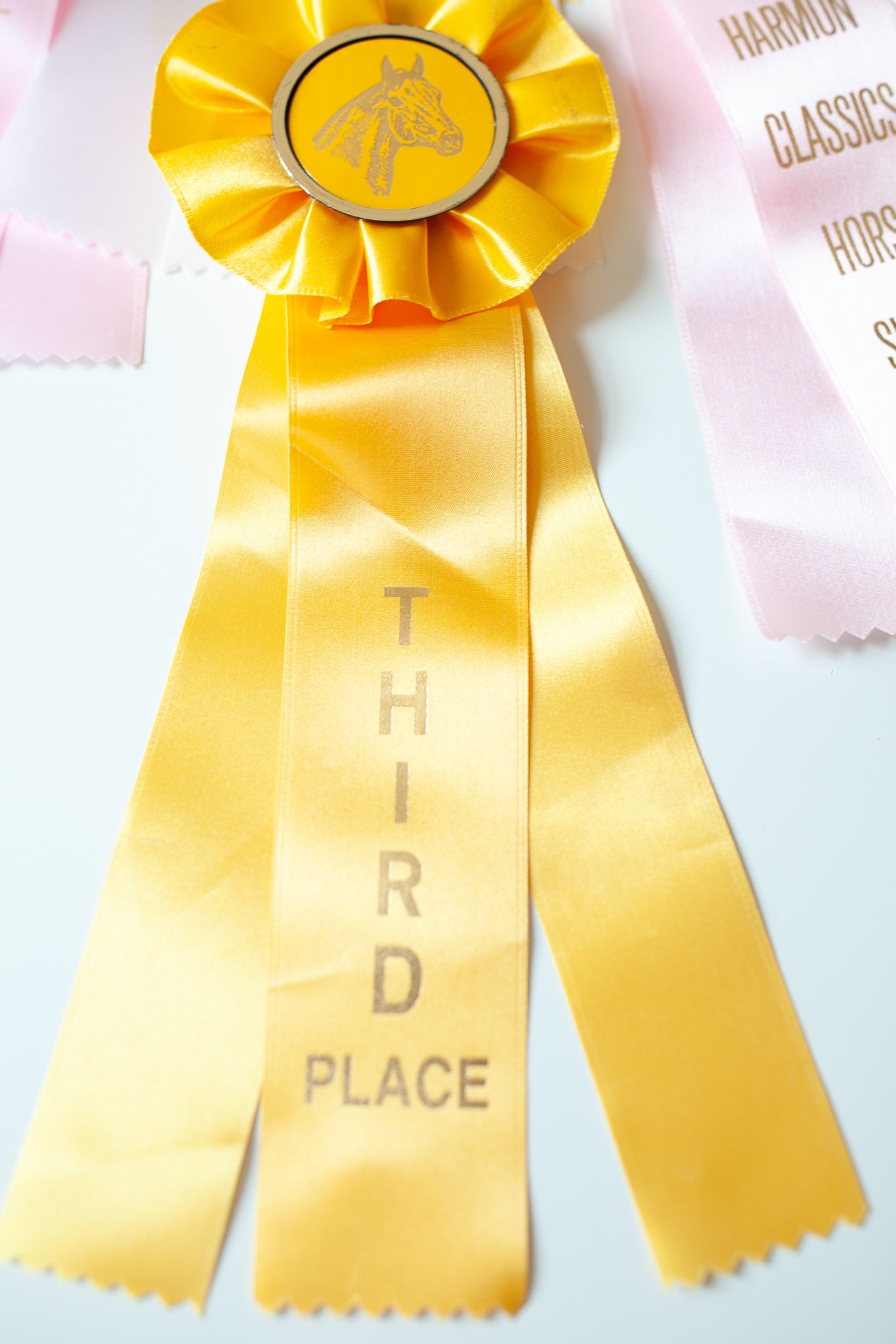 Horse Ribbon- Prize Ribbon -Third Place Yellow Ribbon- Vintage Horse Ribbon