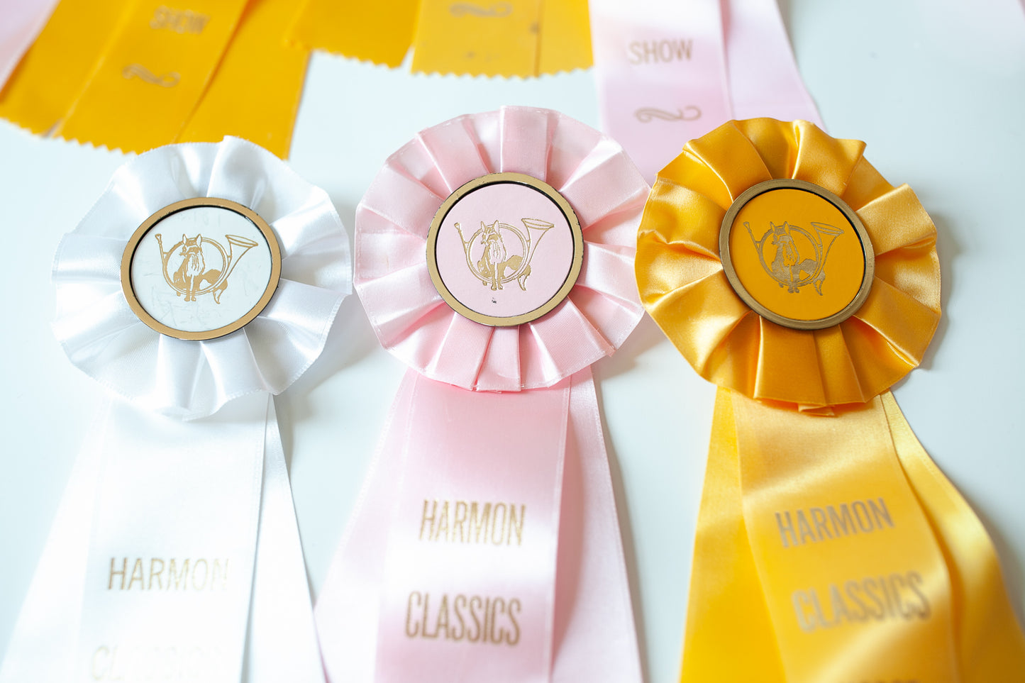 Vintage Prize Ribbons- Horse Show Ribbons- Pink Yellow and White Ribbons - Prize Ribbon