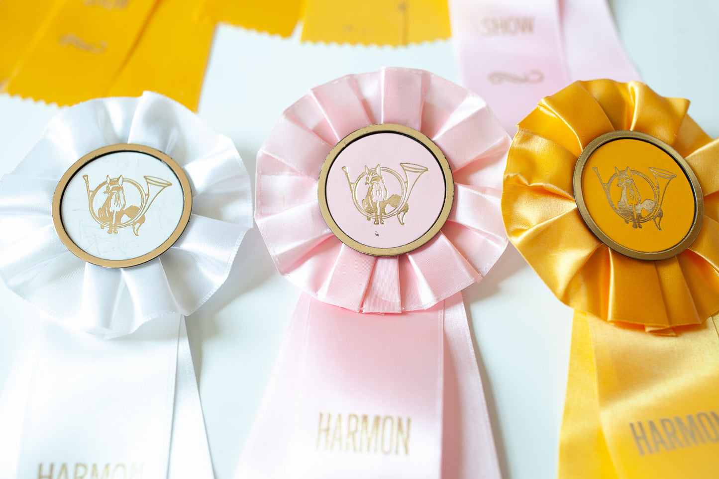 Vintage Prize Ribbons- Horse Show Ribbons- Pink Yellow and White Ribbons - Prize Ribbon