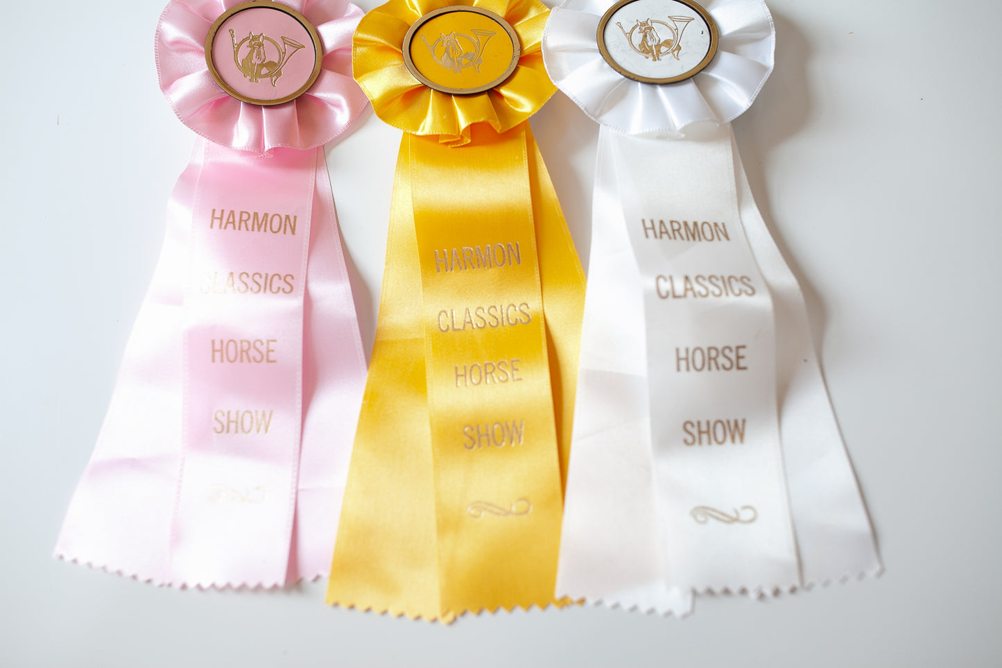 Vintage Prize Ribbons- Horse Show Ribbons- Pink Yellow and White Ribbons - Prize Ribbon