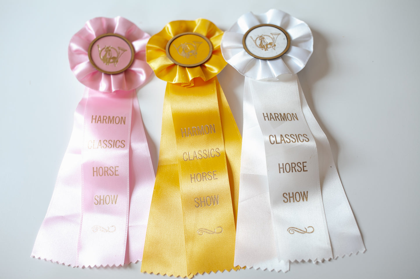 Vintage Prize Ribbons- Horse Show Ribbons- Pink Yellow and White Ribbons - Prize Ribbon