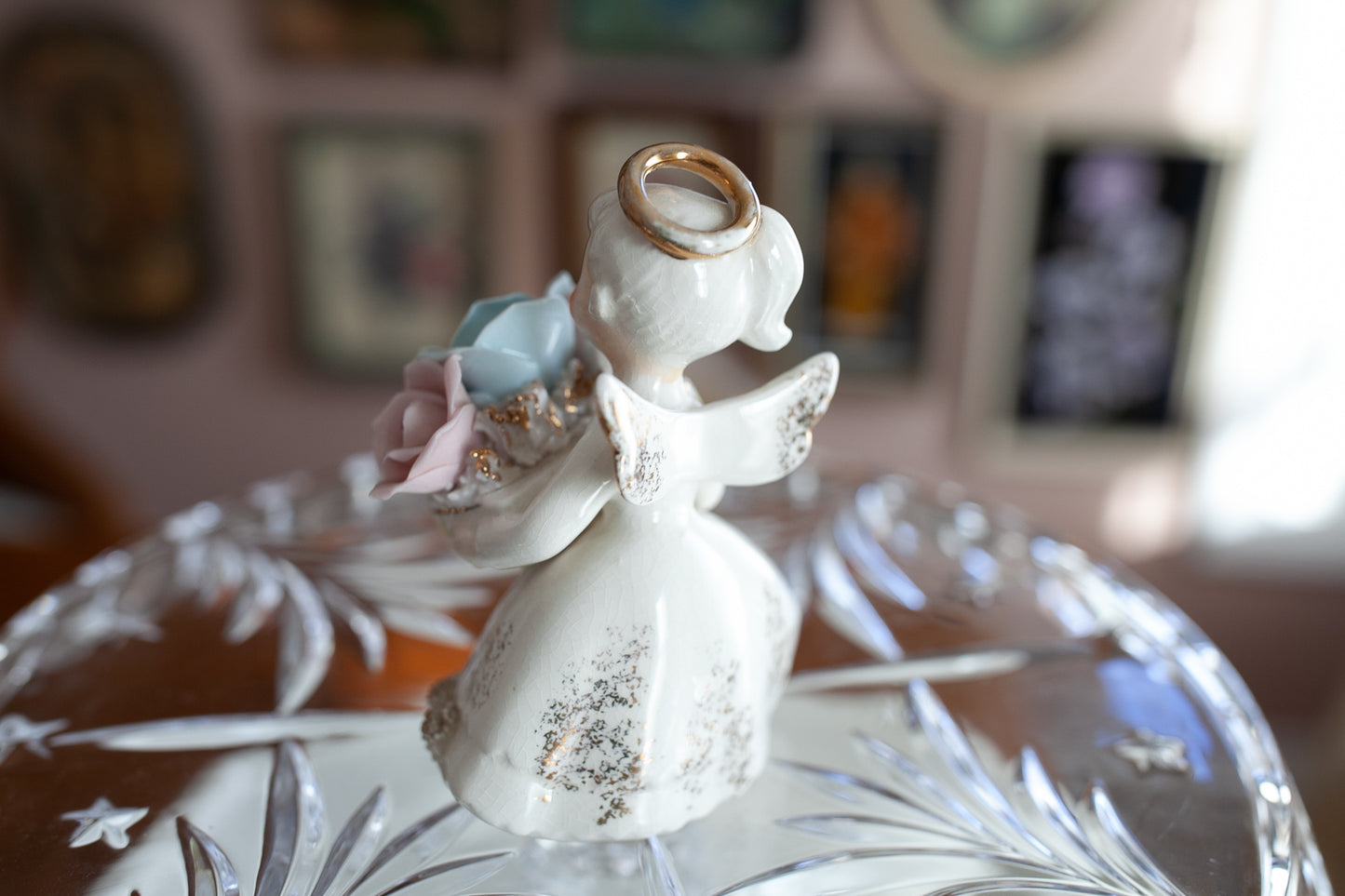 Vintage Angel -Lefton June Angel -Flower Angel - Birth Month Angel -Porcelain Angel