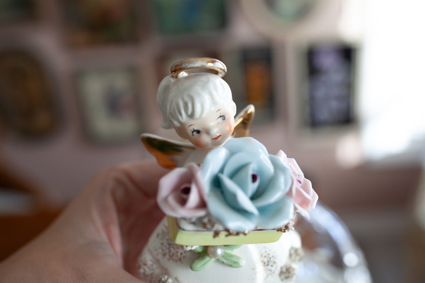 Vintage Angel -Lefton June Angel -Flower Angel - Birth Month Angel -Porcelain Angel