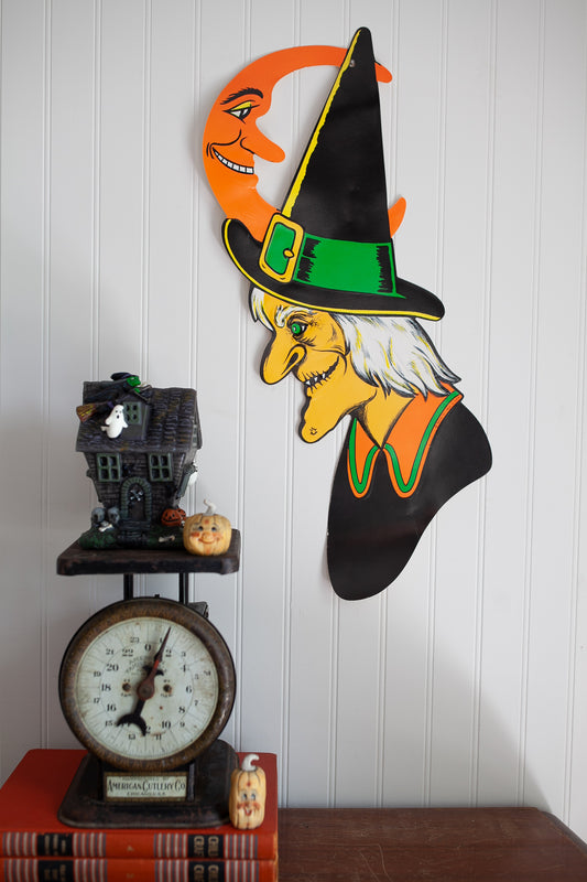 Vintage Halloween- Vintage Halloween Witch Grinning Half Moon, Large Die Cut, Beistle Co.