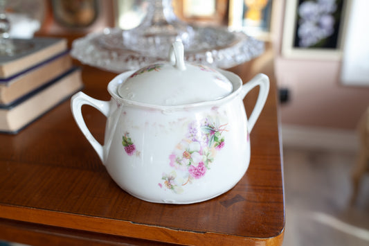 Vintage Biscuit Jar - Transferware Lidded Jar with Florals -Floral Jar