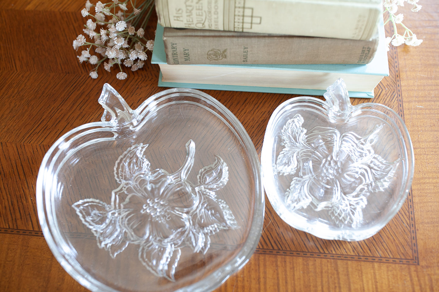 Vintage Apple Plates- Hazel Atlas Plates- Snack Plates with Flowers - Vintage Glassware