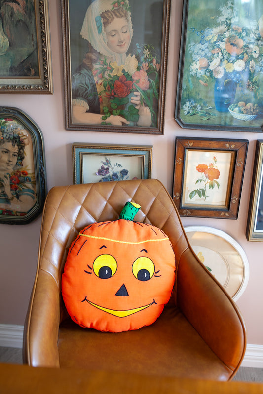 Vintage Pumpkin Pillow - Kitschy Pillow - Happy Jack o Lantern Pillow - Homemade