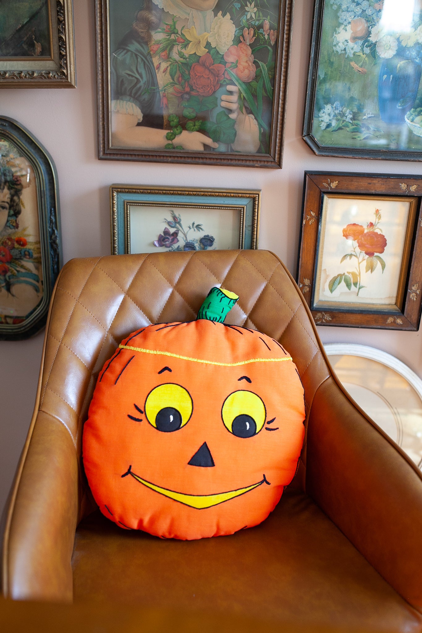 Vintage Pumpkin Pillow - Kitschy Pillow - Happy Jack o Lantern Pillow - Homemade