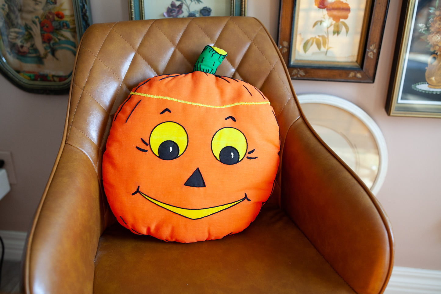 Vintage Pumpkin Pillow - Kitschy Pillow - Happy Jack o Lantern Pillow - Homemade