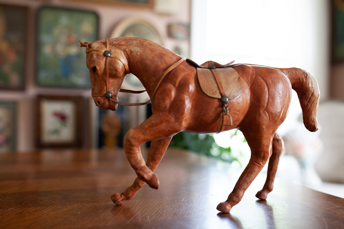 Vintage Horse- Leather Wrapped Horse - Brown Horse
