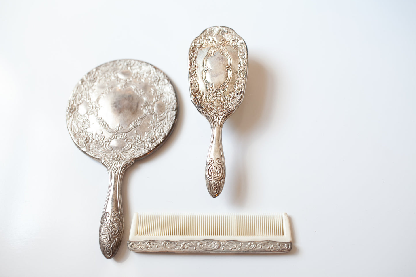 Vintage Comb Mirror Brush Handle Set