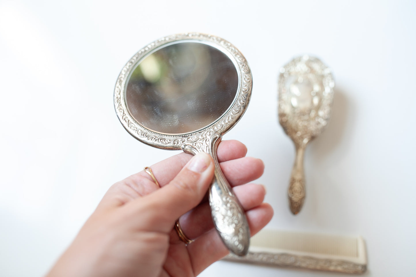 Vintage Comb Mirror Brush Handle Set