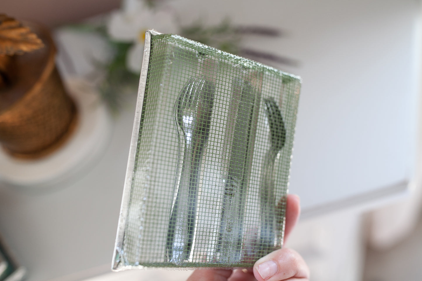 Vintage German made flatware- Doll Sized Silverware- Divided Wire Mesh Basket