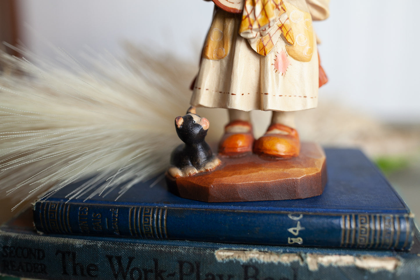 Anri Sarah Kay Hand Carved Wood 'Helping Mother' Figurine -Girl Wiping Dry a Plate -Signed Limited Edition -made in Italy