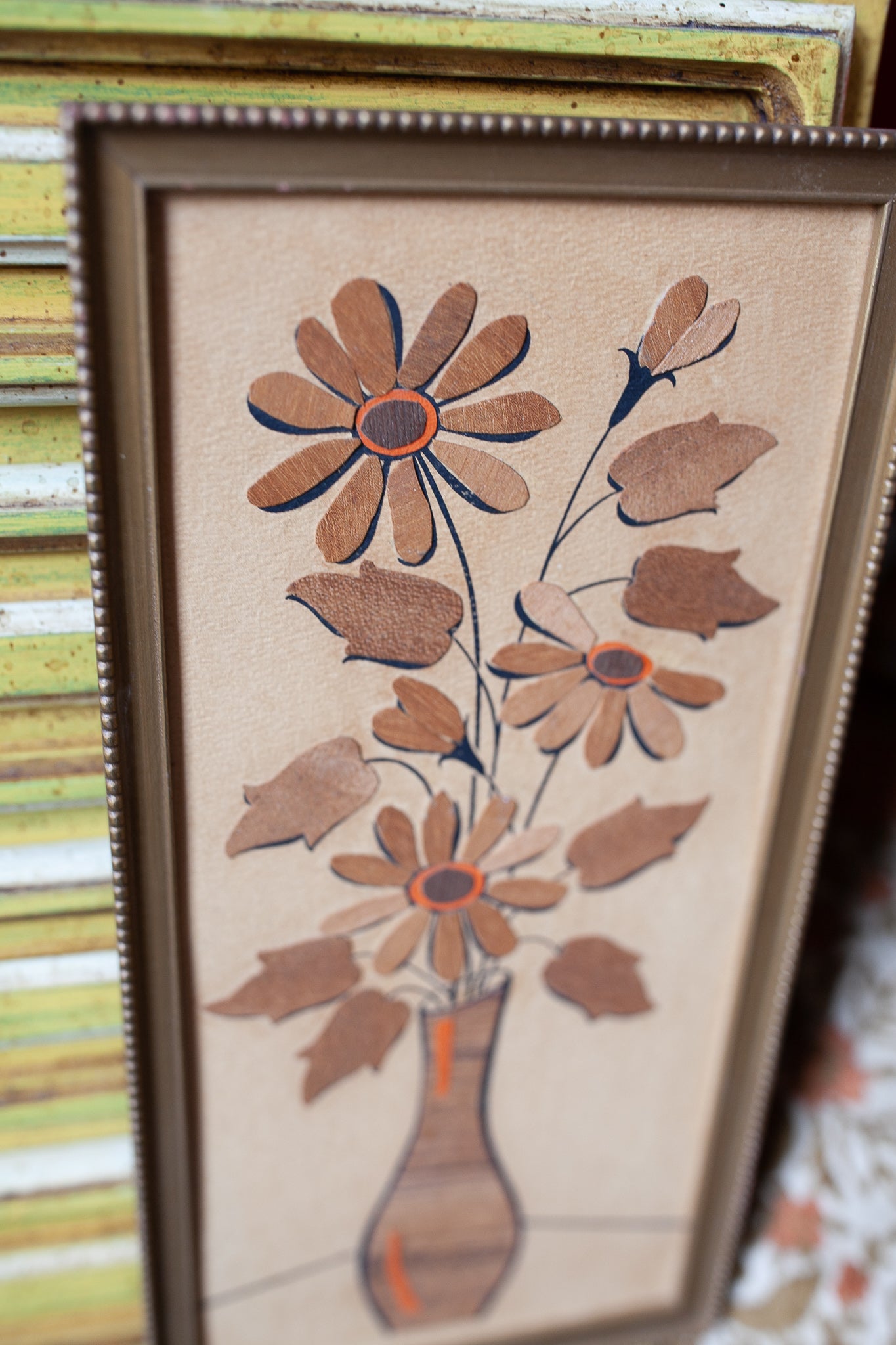 Vintage Floral Framed- Wood Floral