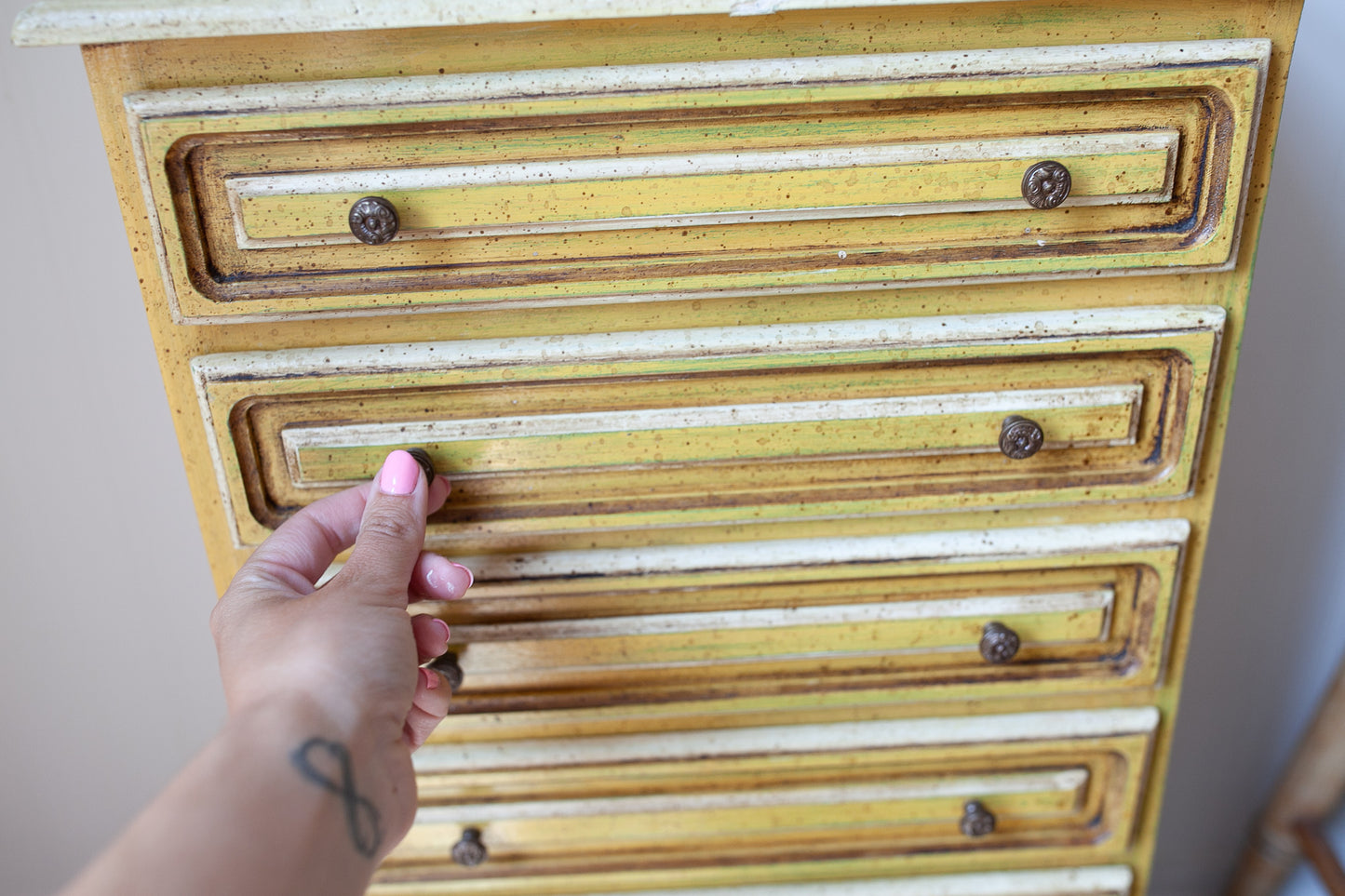 Vintage Drawers - Yellow Wood drawers - Chest of drawers- Jewelry Box