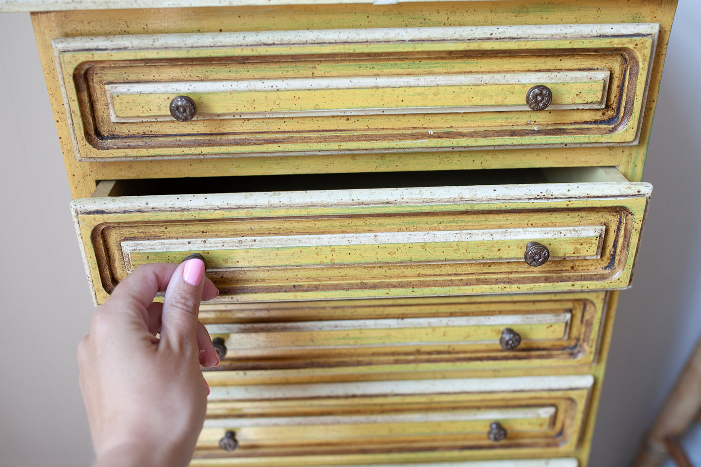 Vintage Drawers - Yellow Wood drawers - Chest of drawers- Jewelry Box
