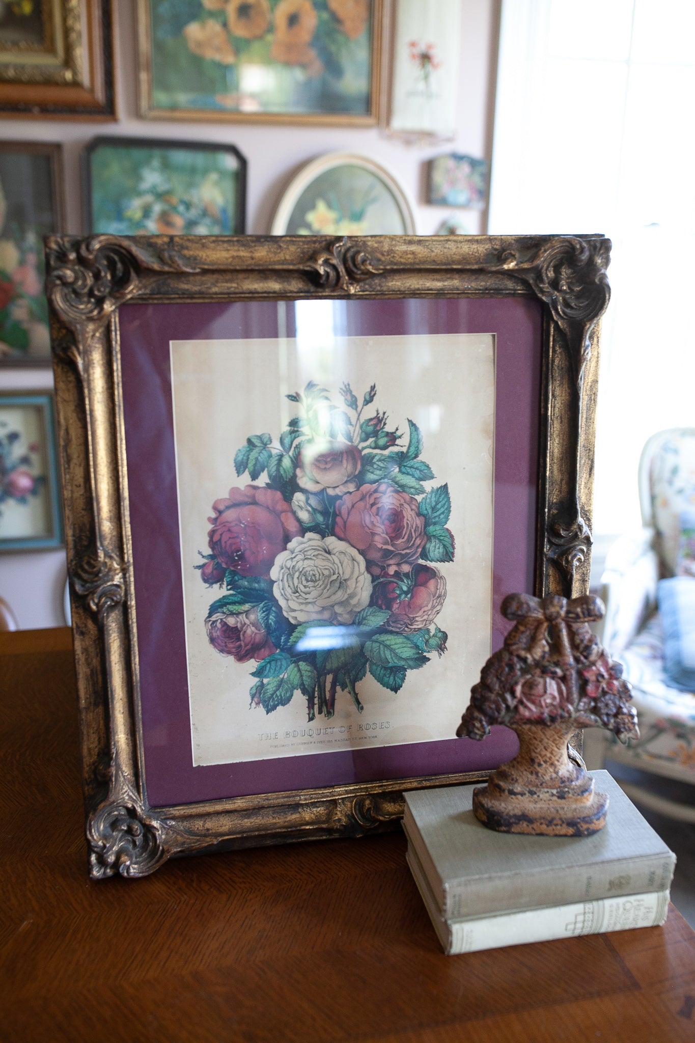 Vintage Floral Print Framed - Large Flower Art- Vintage Framed Artwork