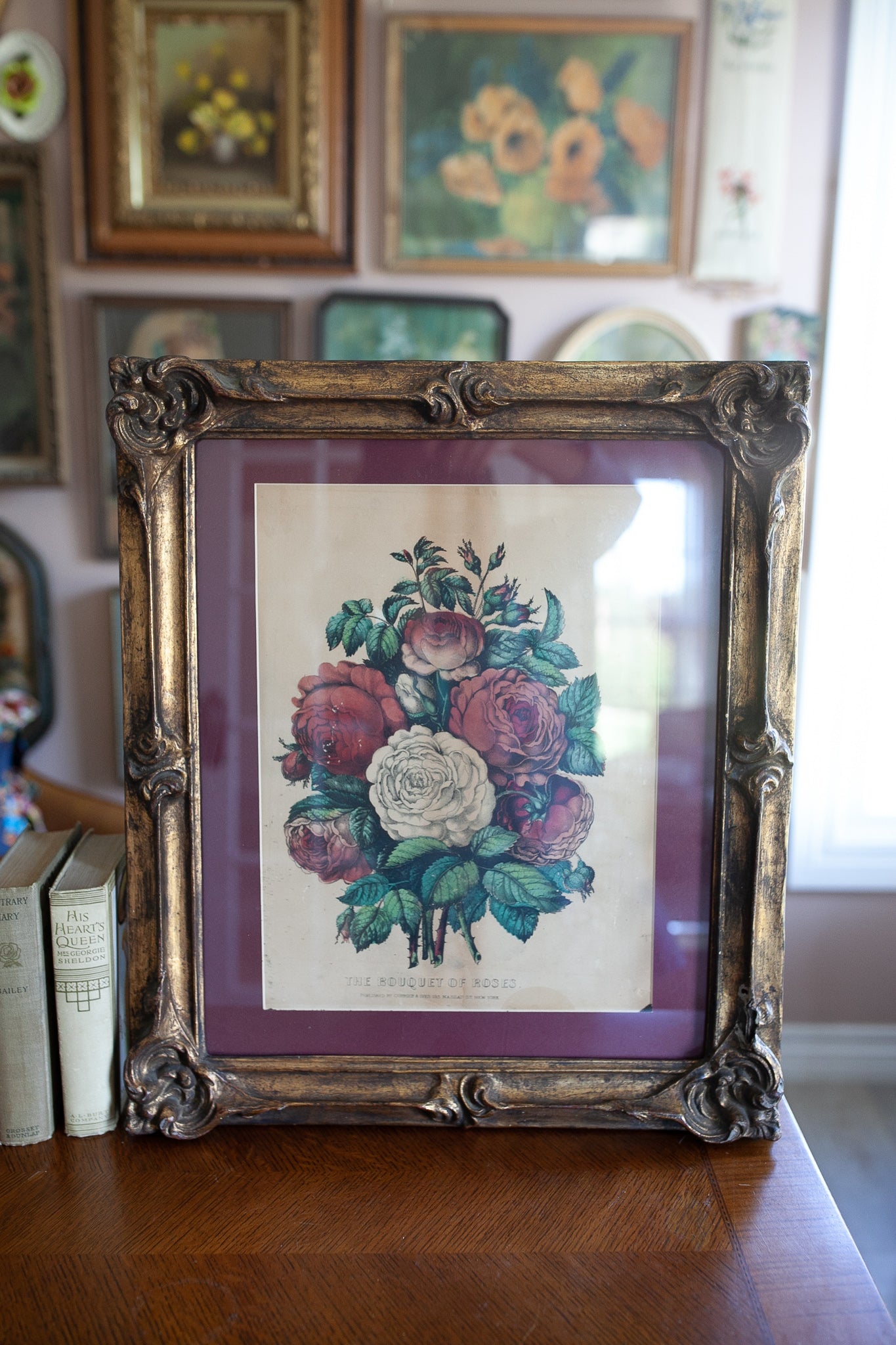 Vintage Floral Print Framed - Large Flower Art- Vintage Framed Artwork